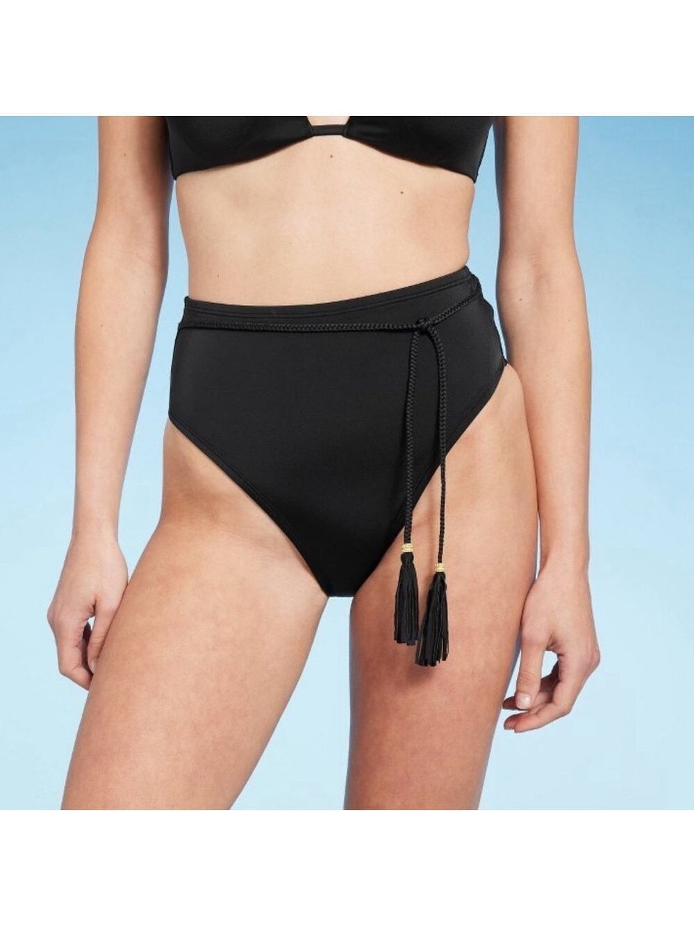 Shade & Shore High Waist High Leg Bead Detail Belted Bikini Bottom